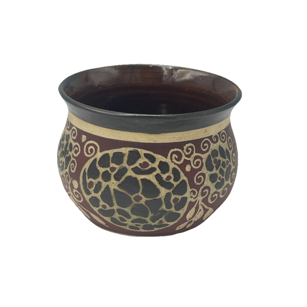 Jerusalem VTG Clay Pottery Vase Bowl Container Signed Adi Israel 4” Brown Green